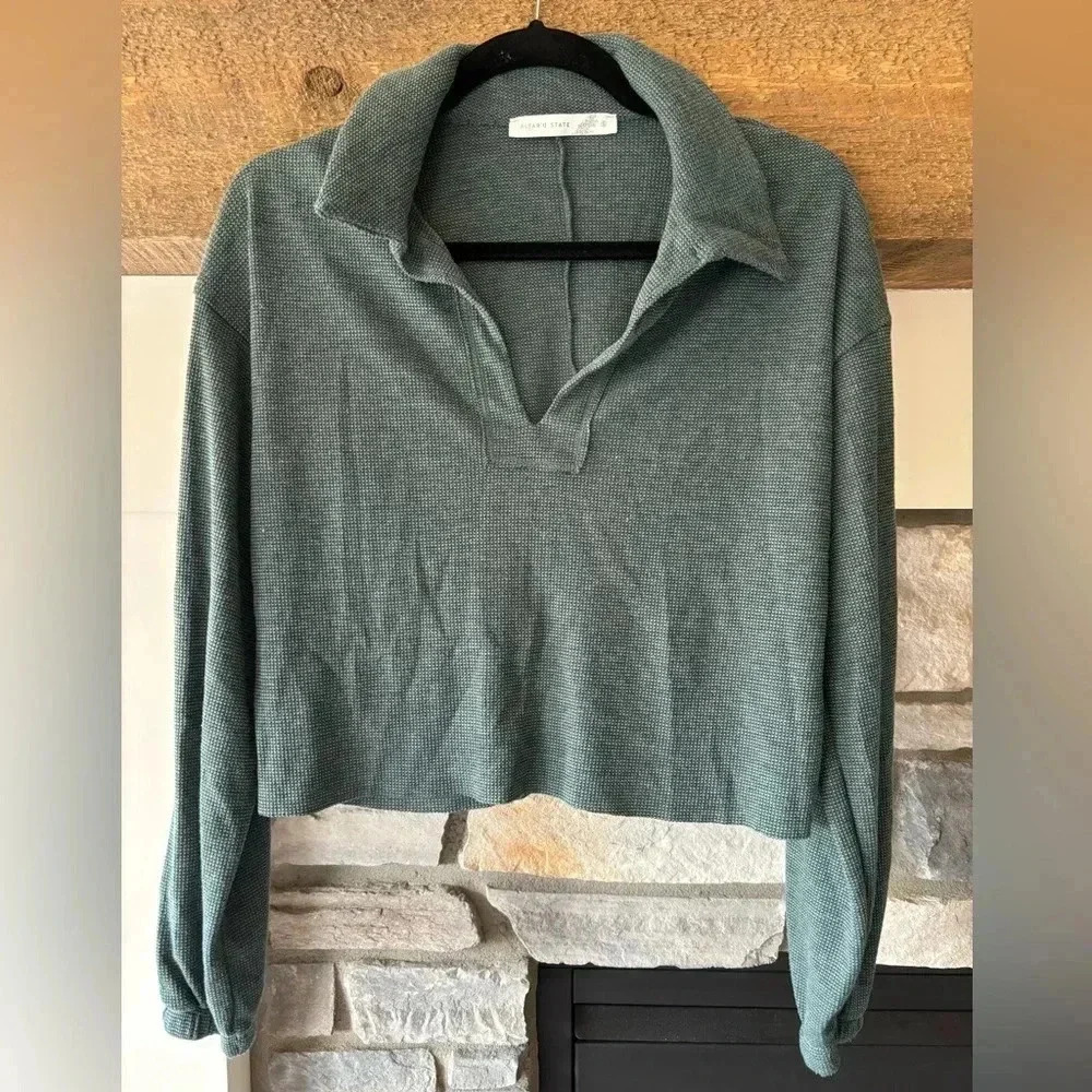 Altar'd State Top S Crop Polo Oversized Boxy Preppy Grunge Retro Relaxed
